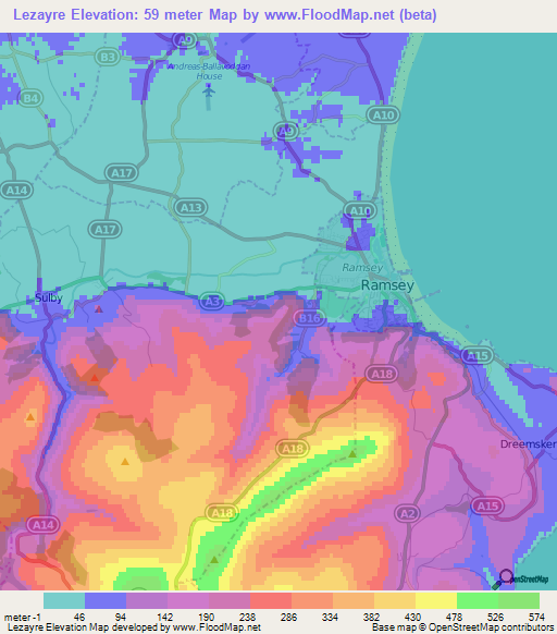 Lezayre,Isle of Man Elevation Map