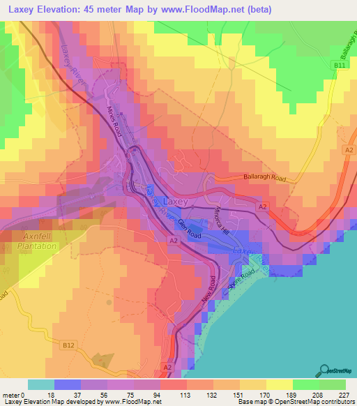 Laxey,Isle of Man Elevation Map