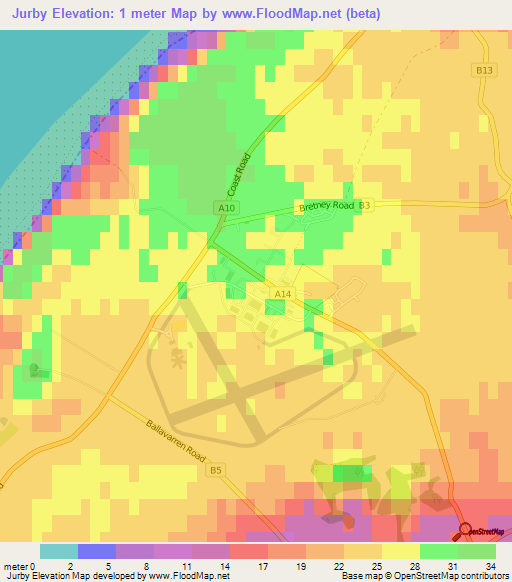Jurby,Isle of Man Elevation Map