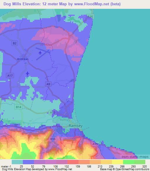 Dog Mills,Isle of Man Elevation Map