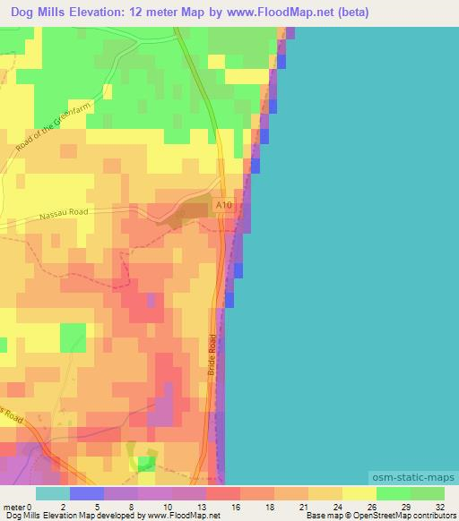 Dog Mills,Isle of Man Elevation Map