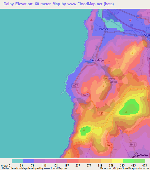 Dalby,Isle of Man Elevation Map