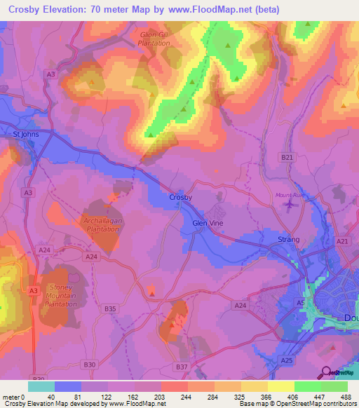Crosby,Isle of Man Elevation Map