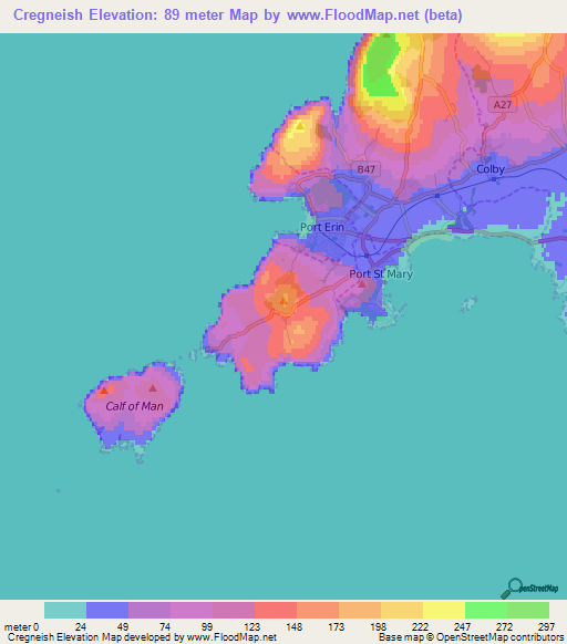 Cregneish,Isle of Man Elevation Map