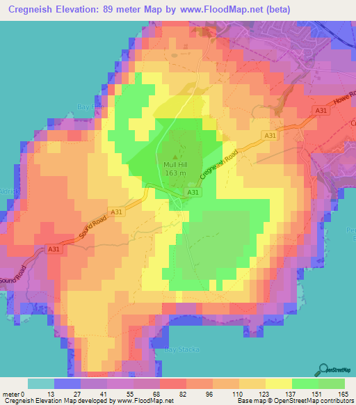 Cregneish,Isle of Man Elevation Map