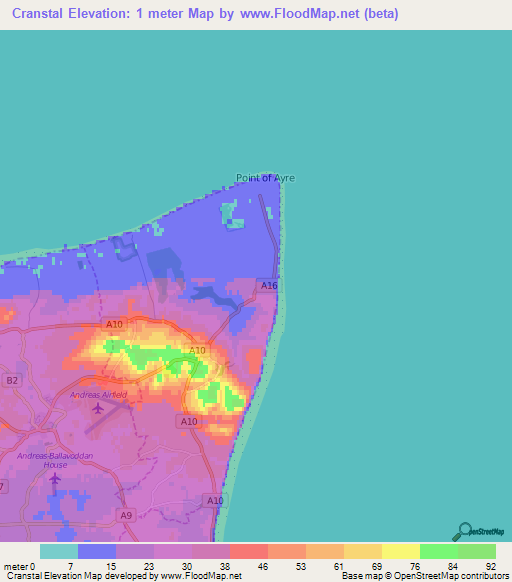 Cranstal,Isle of Man Elevation Map