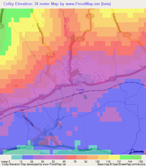 Colby,Isle of Man Elevation Map