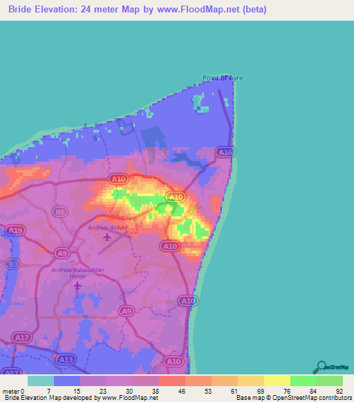 Bride,Isle of Man Elevation Map