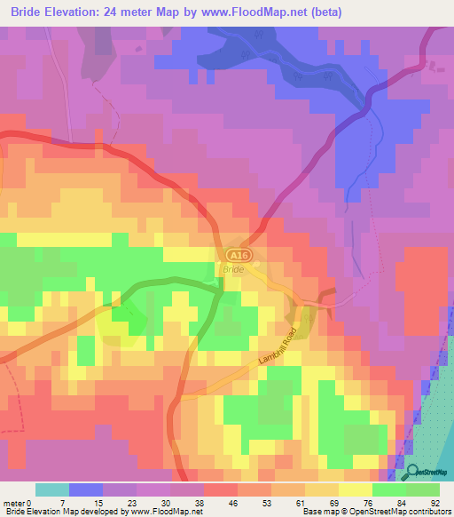Bride,Isle of Man Elevation Map