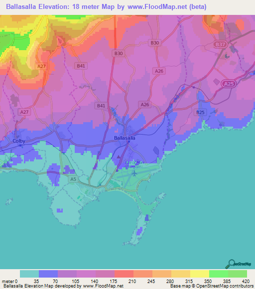 Ballasalla,Isle of Man Elevation Map