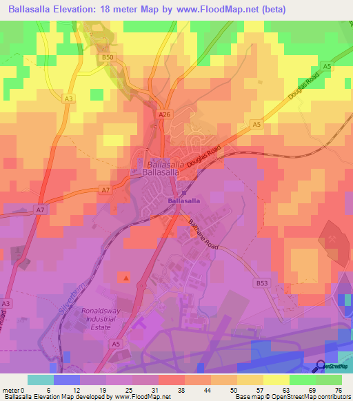 Ballasalla,Isle of Man Elevation Map