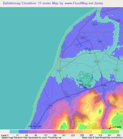 Ballakinnag,Isle of Man Elevation Map