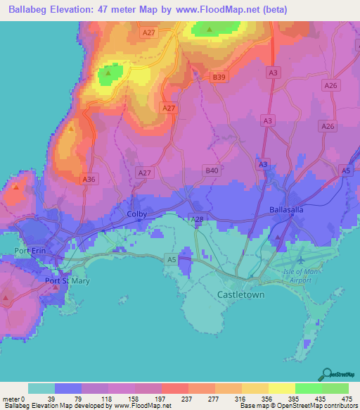 Ballabeg,Isle of Man Elevation Map