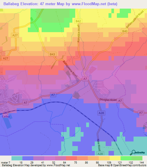 Ballabeg,Isle of Man Elevation Map
