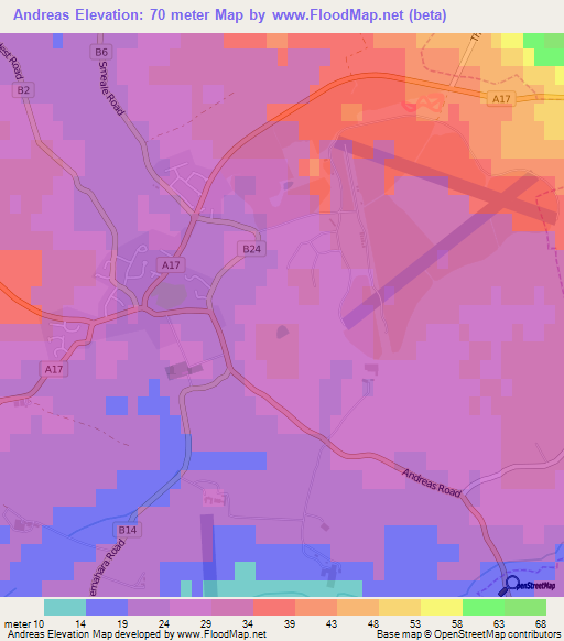 Andreas,Isle of Man Elevation Map