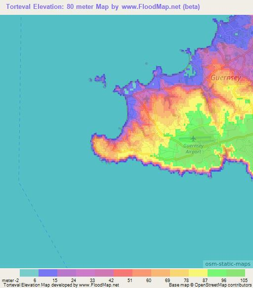 Torteval,Guernsey Elevation Map