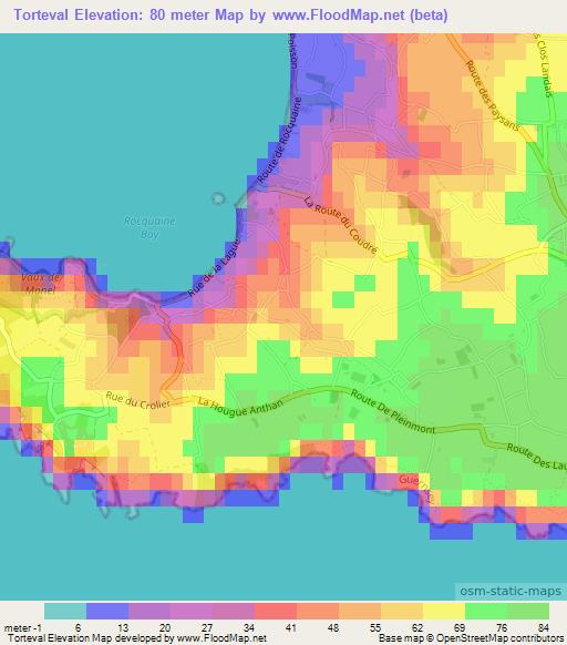 Torteval,Guernsey Elevation Map