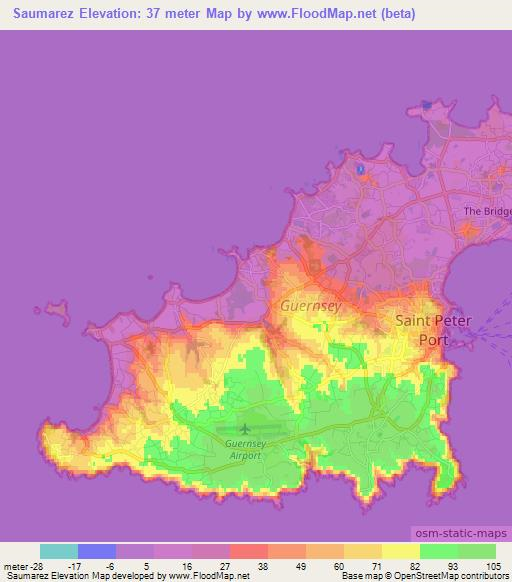 Saumarez,Guernsey Elevation Map