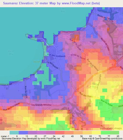 Saumarez,Guernsey Elevation Map