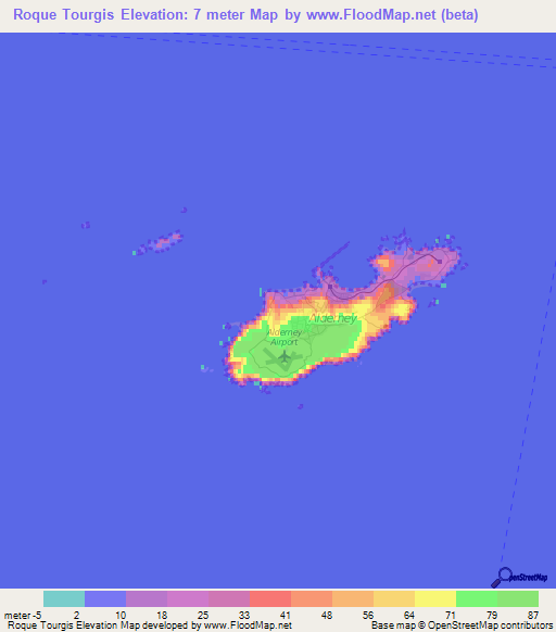 Roque Tourgis,Guernsey Elevation Map