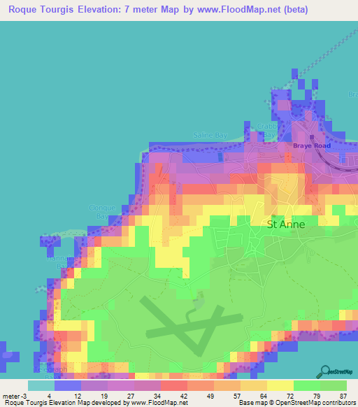 Roque Tourgis,Guernsey Elevation Map
