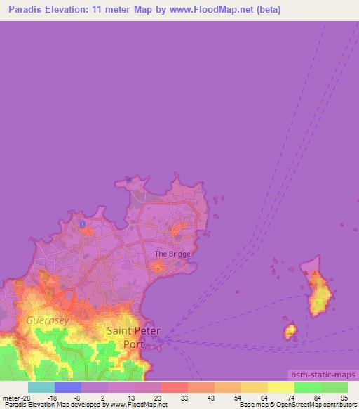 Paradis,Guernsey Elevation Map