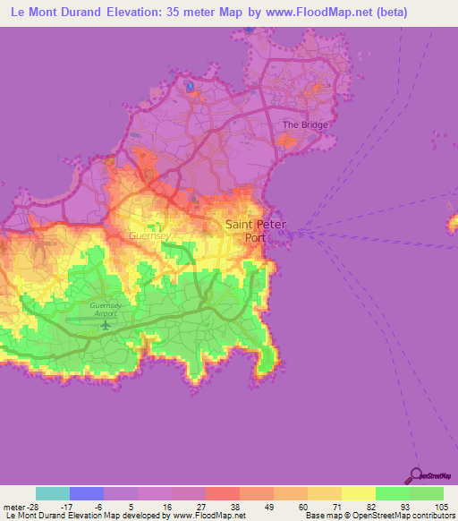 Le Mont Durand,Guernsey Elevation Map