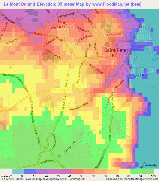 Le Mont Durand,Guernsey Elevation Map