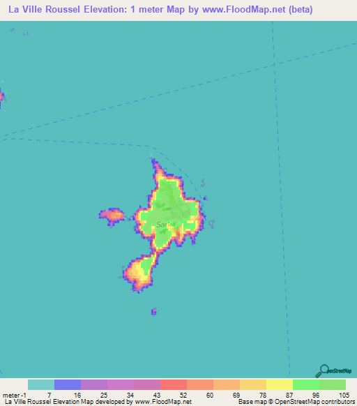 La Ville Roussel,Guernsey Elevation Map