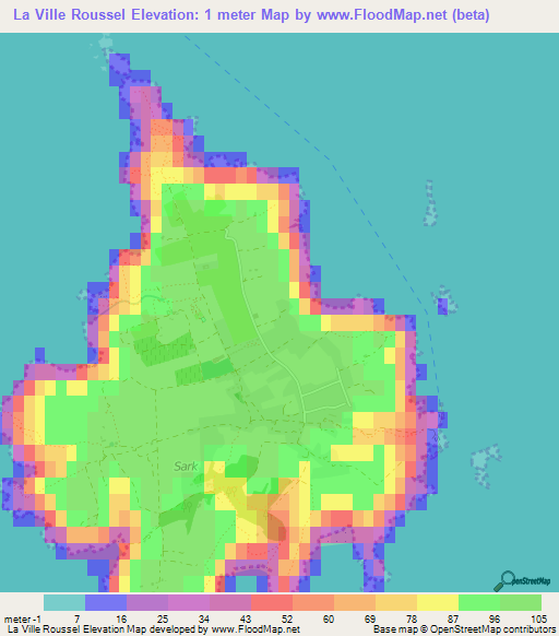 La Ville Roussel,Guernsey Elevation Map