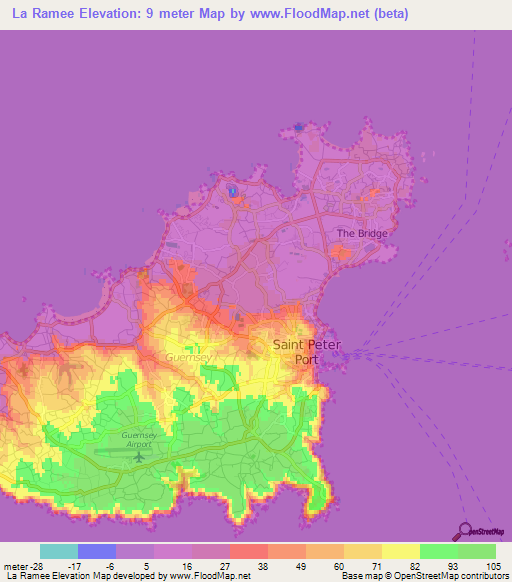 La Ramee,Guernsey Elevation Map