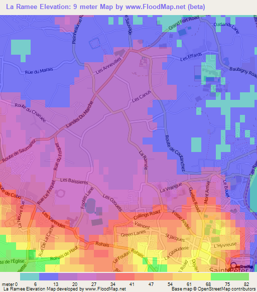 La Ramee,Guernsey Elevation Map