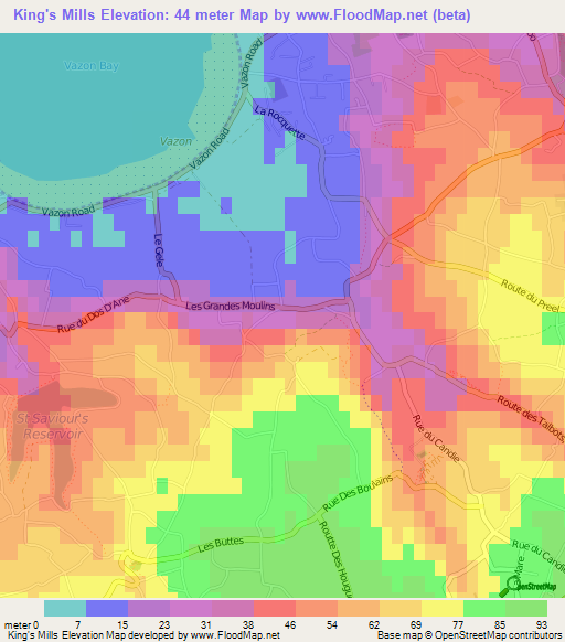 Elevation of King's Mills,Guernsey Elevation Map, Topography, Contour