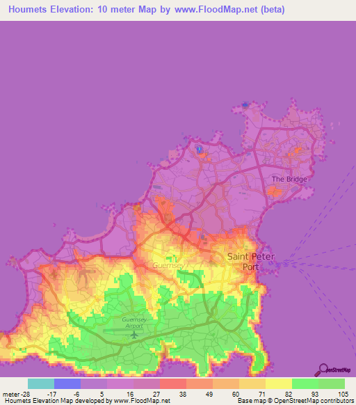 Houmets,Guernsey Elevation Map