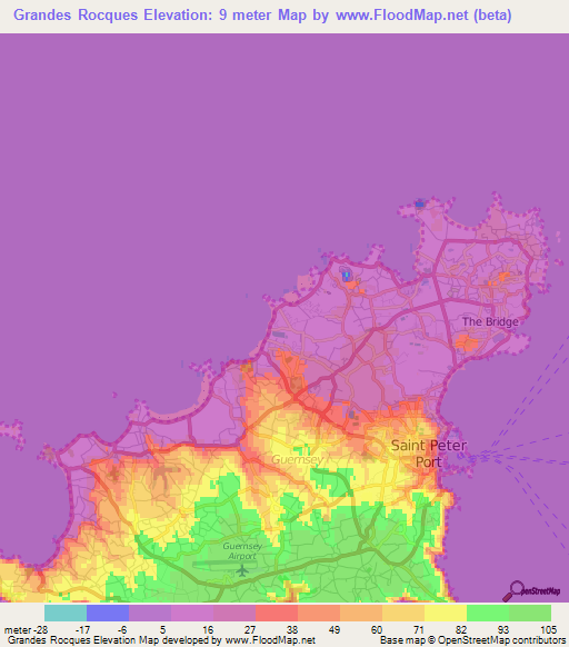 Grandes Rocques,Guernsey Elevation Map
