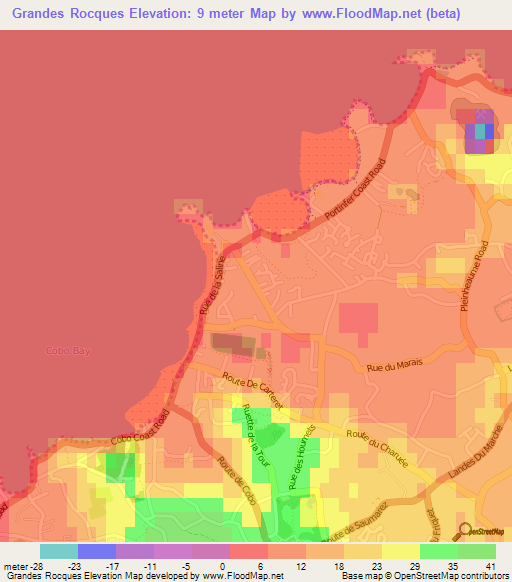 Grandes Rocques,Guernsey Elevation Map