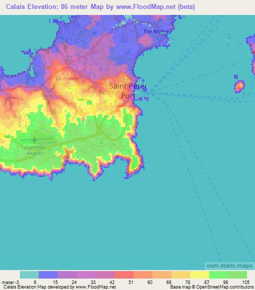 Calais,Guernsey Elevation Map