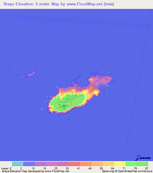 Braye,Guernsey Elevation Map