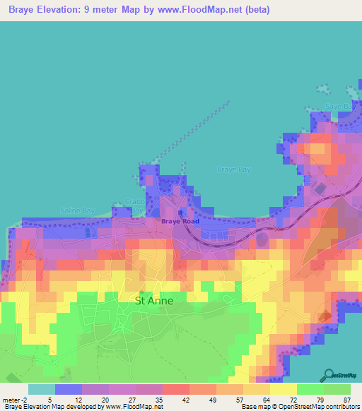 Braye,Guernsey Elevation Map