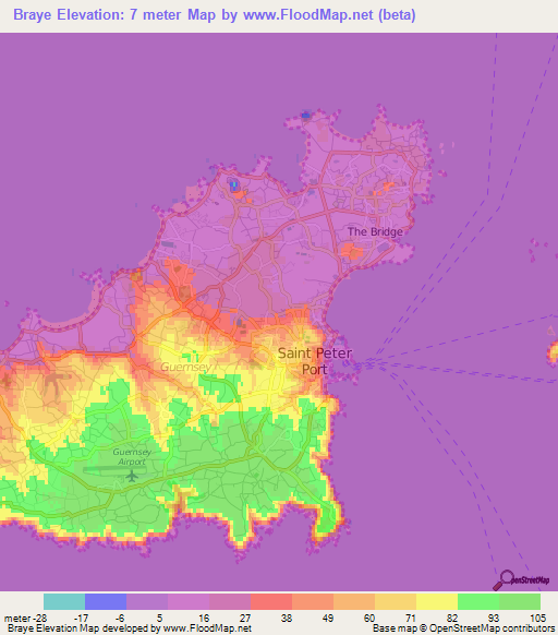 Braye,Guernsey Elevation Map