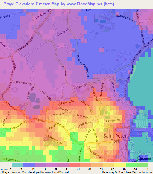 Braye,Guernsey Elevation Map