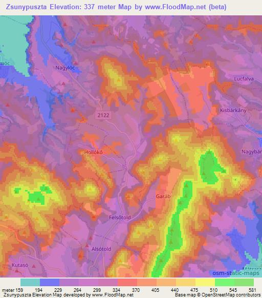 Zsunypuszta,Hungary Elevation Map