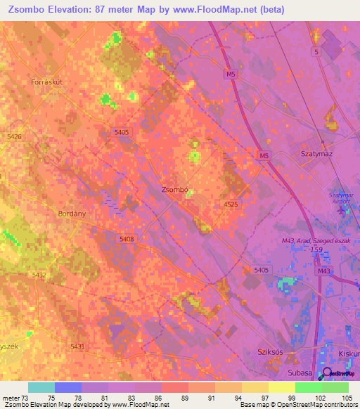 Zsombo,Hungary Elevation Map