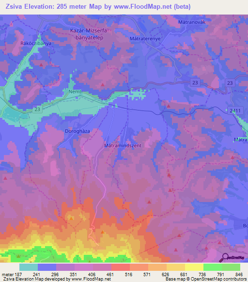Zsiva,Hungary Elevation Map