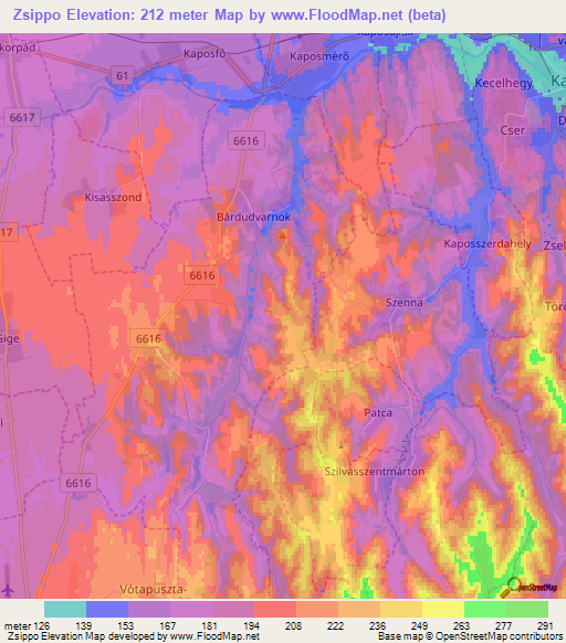 Zsippo,Hungary Elevation Map