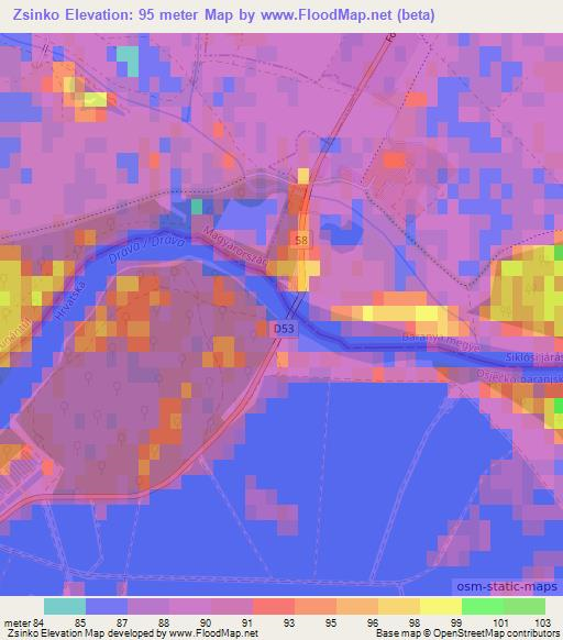Zsinko,Hungary Elevation Map