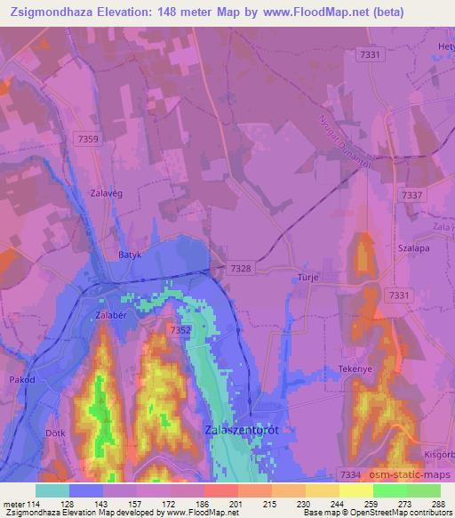 Zsigmondhaza,Hungary Elevation Map