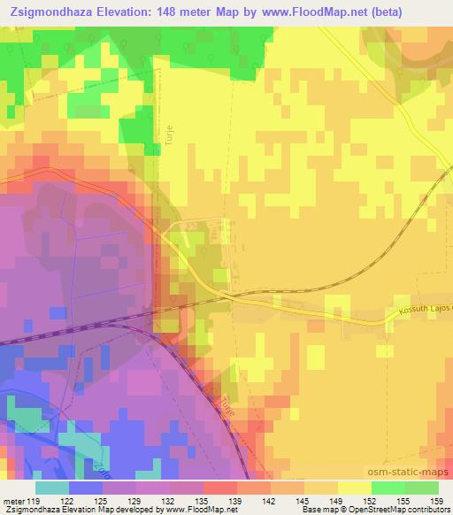 Zsigmondhaza,Hungary Elevation Map