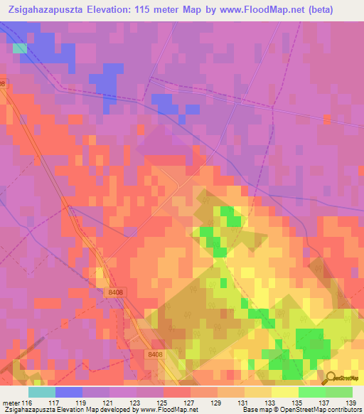 Zsigahazapuszta,Hungary Elevation Map