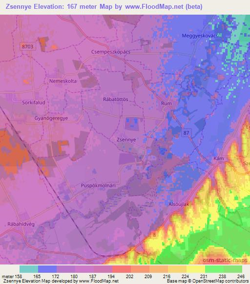 Zsennye,Hungary Elevation Map